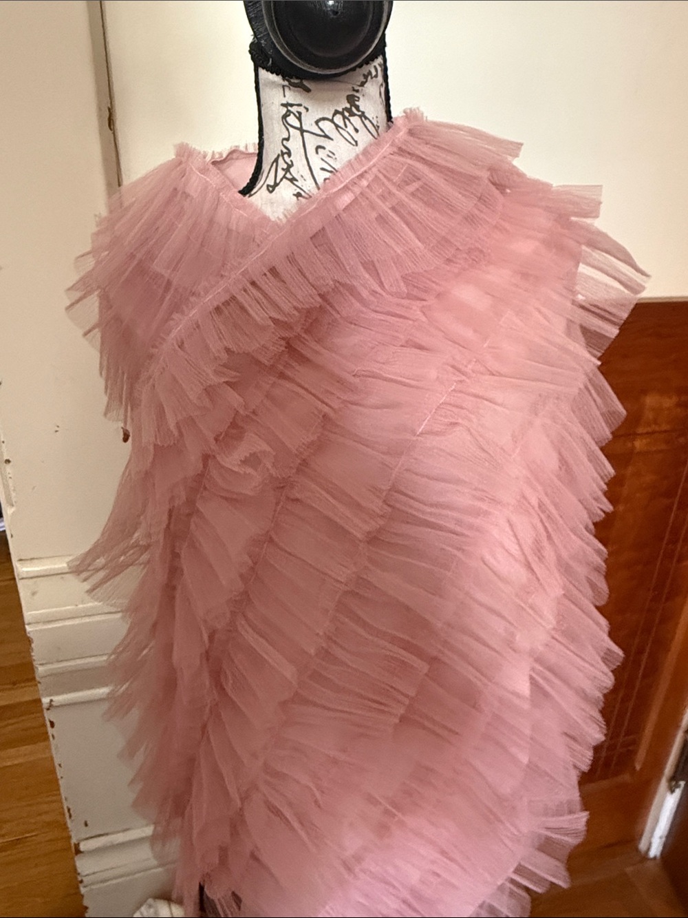 Ruffled Tulle Cape in Dusty Rose - Women's Layered Wrap - Picture 2 of 5